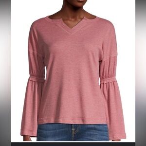 Nwt Baea Blush Pink Bell Sleeve Waffle Knit Top